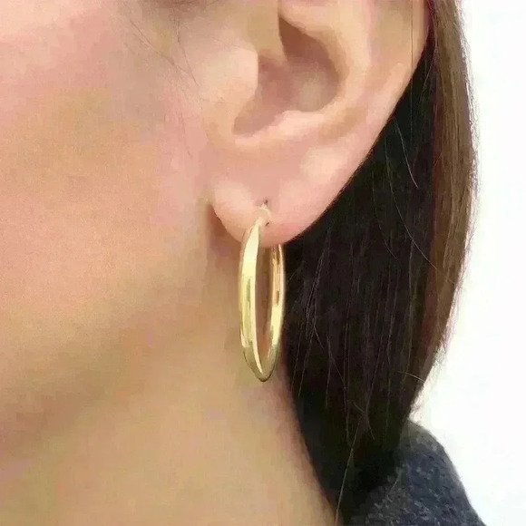 NWT Classic 18K Gold-Plated/1.7" Double Hoop Hypoallergenic Earrings - Picture 14 of 15